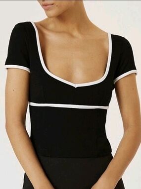 Maeve by Anthropologie Piper Sweetheart Top Black White Contrast XL